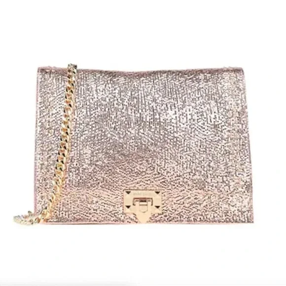 MARC ELLIS Leather Crossbody Shoulder Bag Metallic Pink Made in Italy - Picture 1 of 9